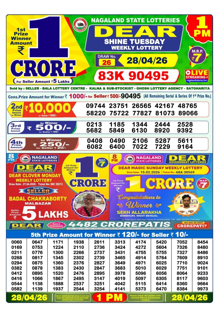 Lottery Sambad West Bengal 1PM Result 28-04-2026