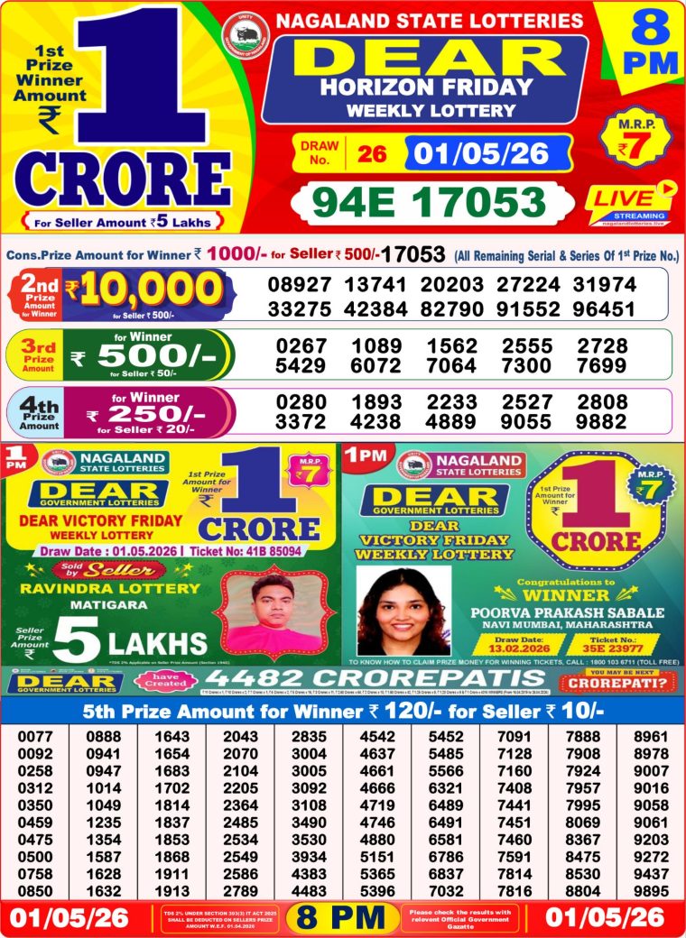 West Bengal Dear Lottery Result 8PM 01-05-2026