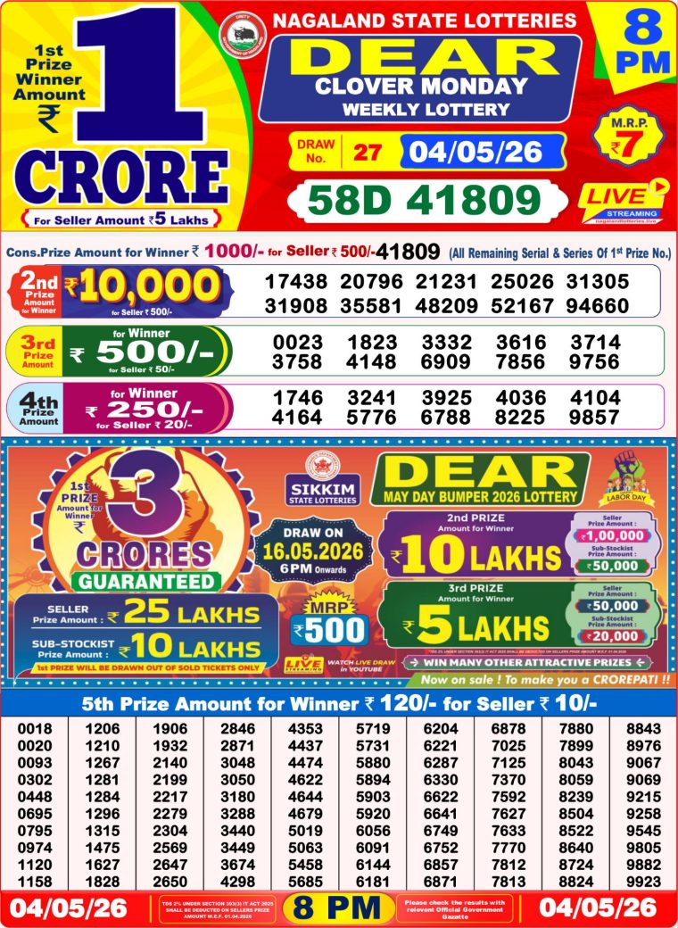 West Bengal Dear Lottery Result 8PM 04-05-2026