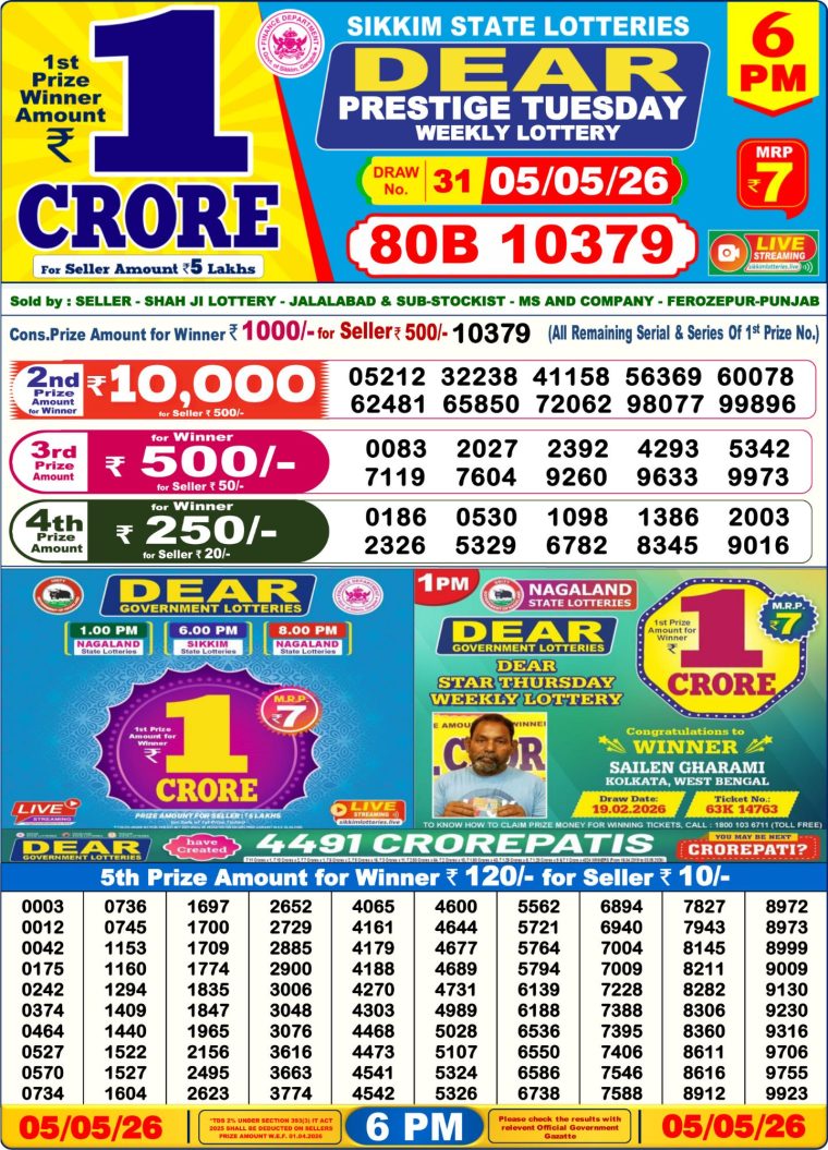 Lottery Result West Bengal 6PM 05-05-2026