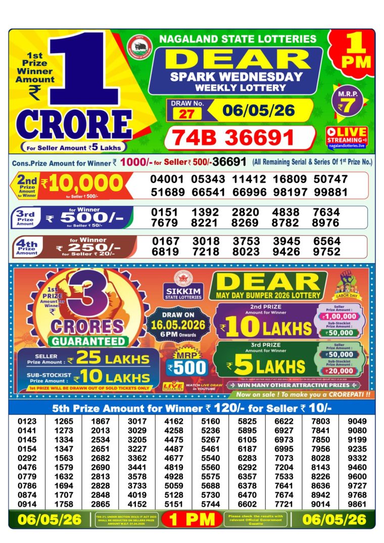 Lottery Sambad West Bengal 1PM Result 06-05-2026