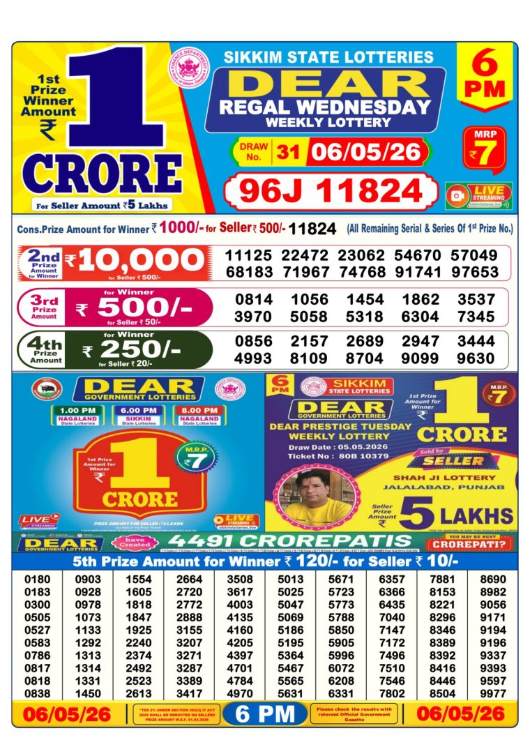 Lottery Result West Bengal 6PM 06-05-2026