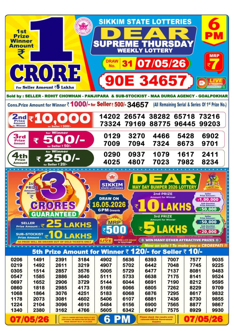 Lottery Result West Bengal 6PM 07-05-2026