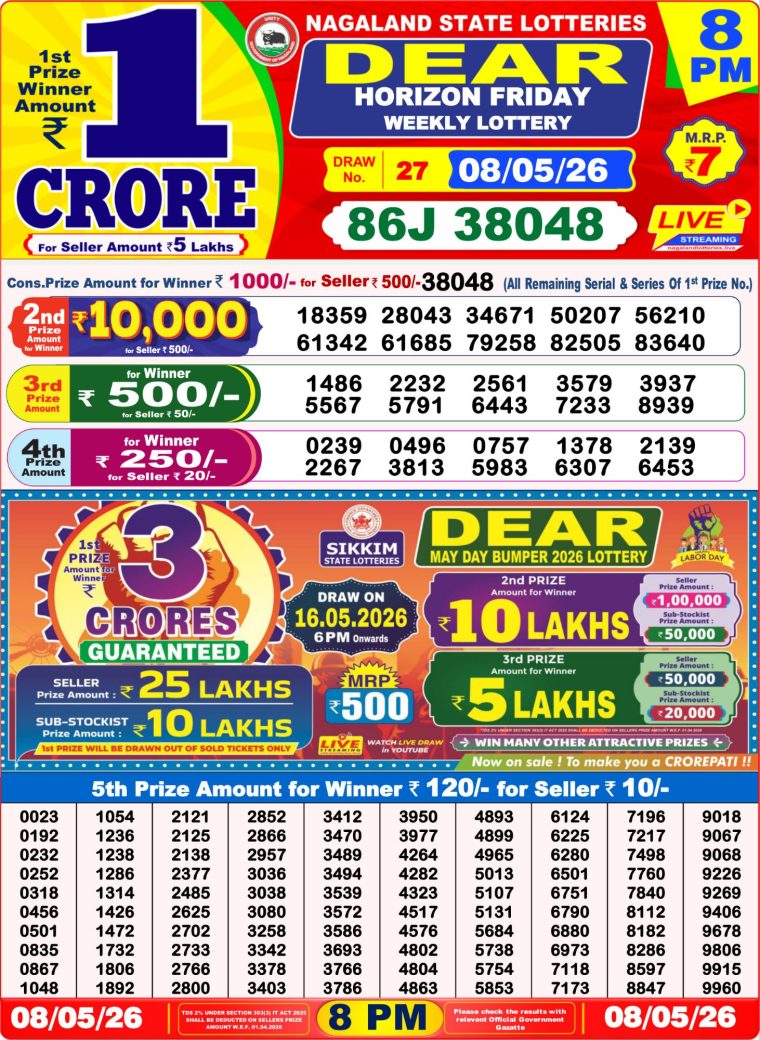 West Bengal Dear Lottery Result 8PM 08-05-2026