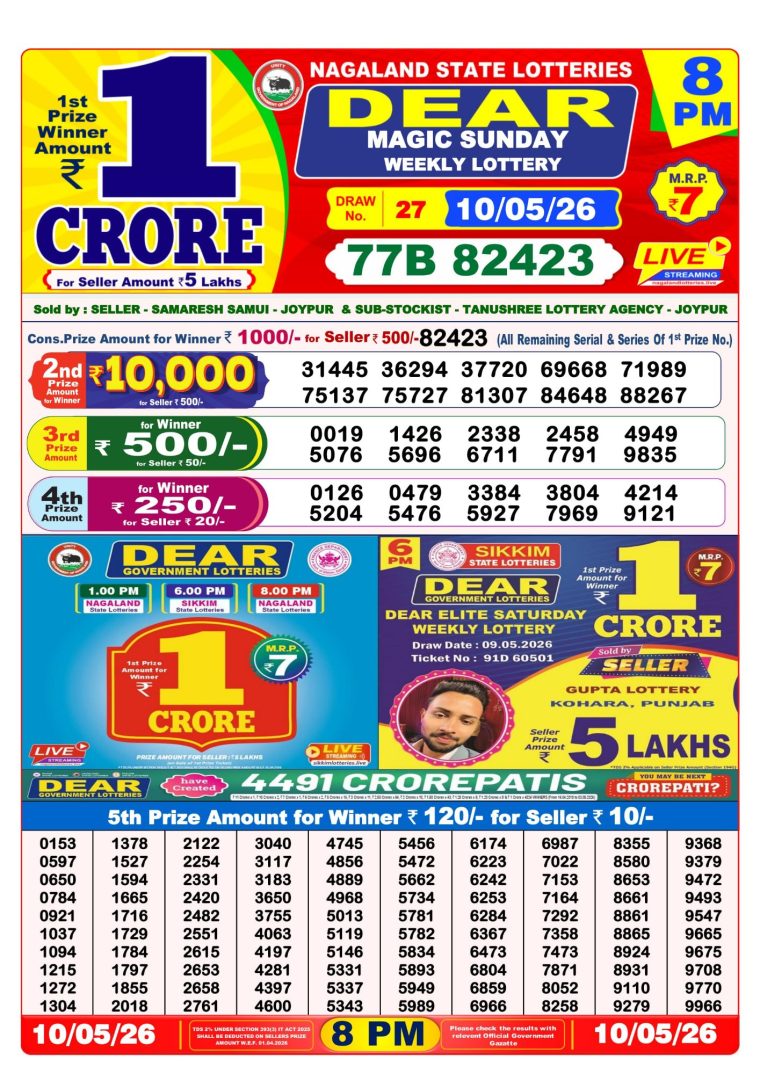West Bengal Dear Lottery Result 8PM 10-05-2026