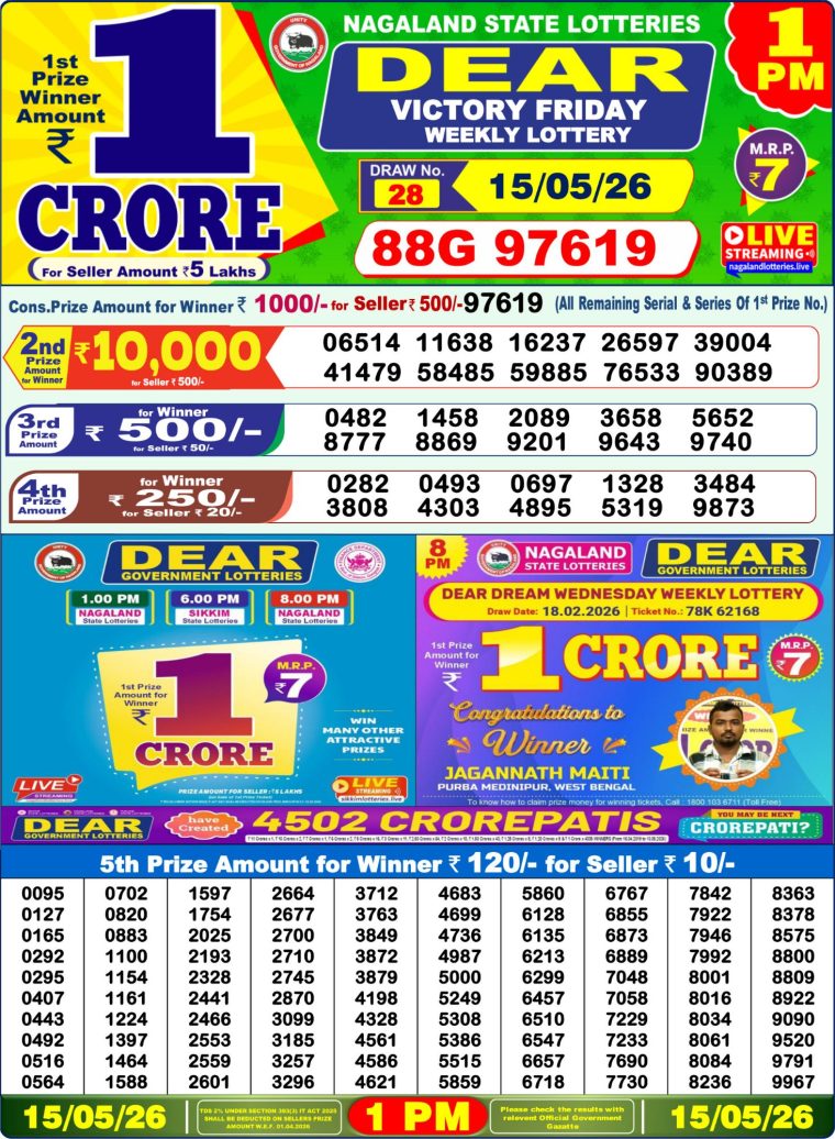 Lottery Sambad West Bengal 1PM Result 15-05-2026