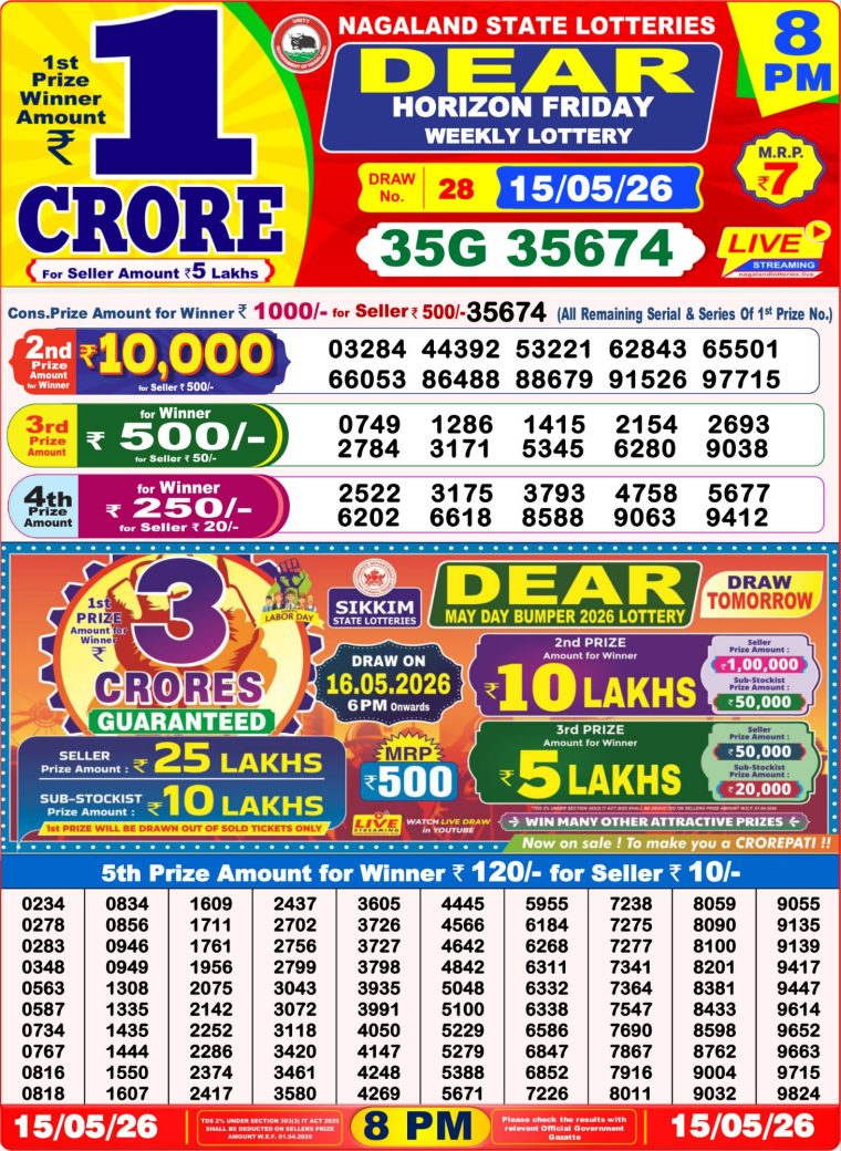 West Bengal Dear Lottery Result 8PM 15-05-2026