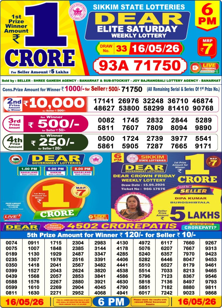 Lottery Result West Bengal 6PM 16-05-2026