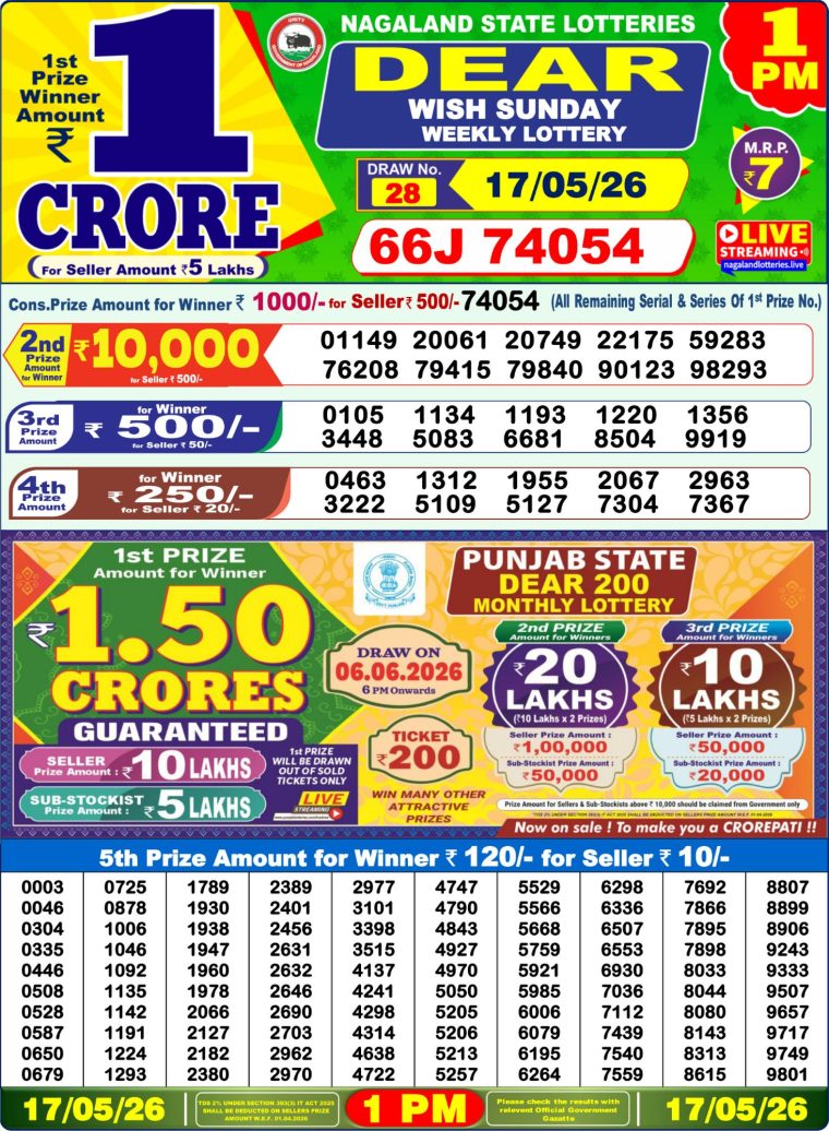 Lottery Sambad West Bengal 1PM Result 17-05-2026