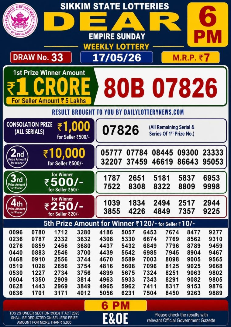 Lottery Result West Bengal 6PM 17-05-2026