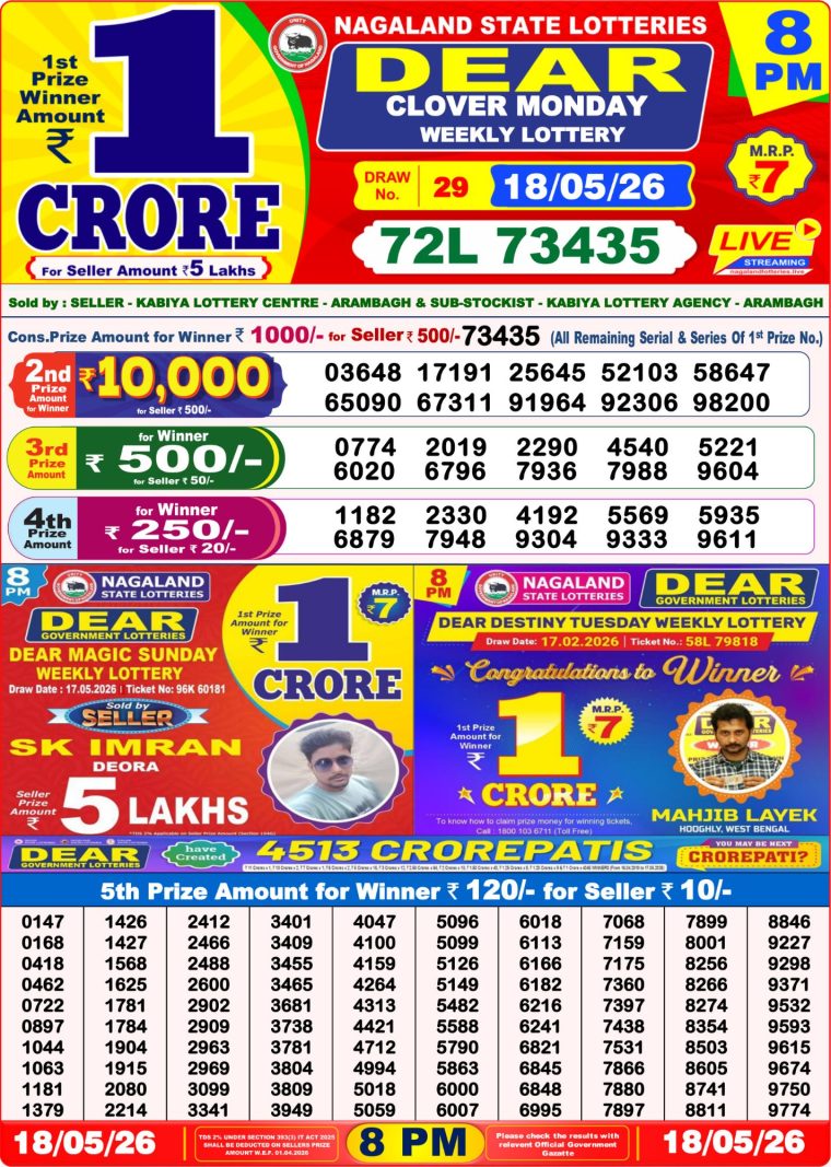 West Bengal Dear Lottery Result 8PM 18-05-2026
