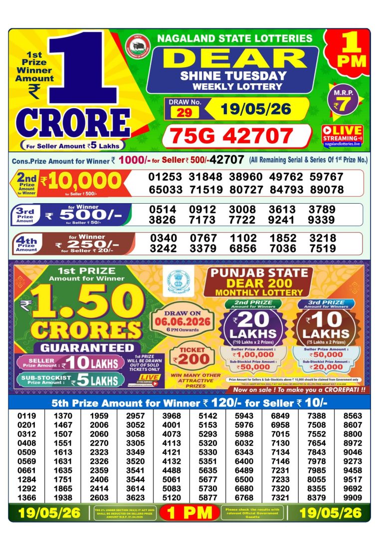 Lottery Sambad West Bengal 1PM Result 19-05-2026