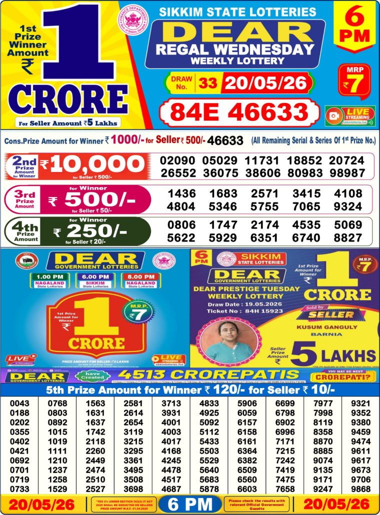 Lottery Result West Bengal 6PM 20-05-2026