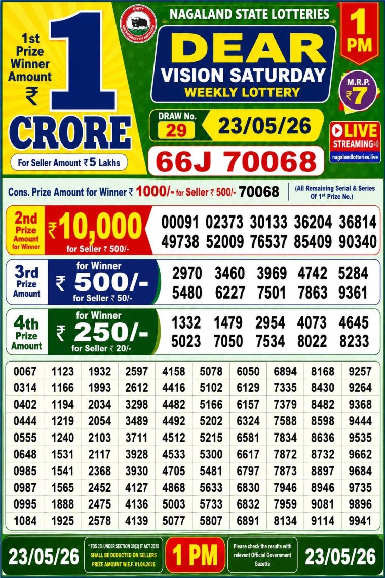 Lottery Sambad West Bengal 1PM Result 23-05-2026