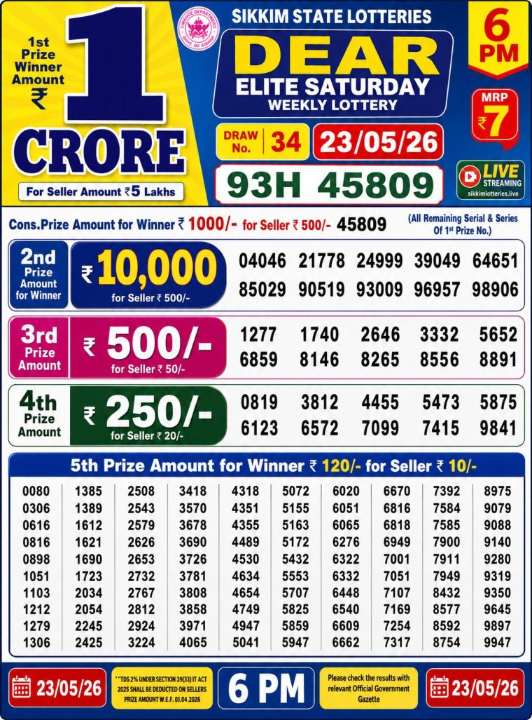 Lottery Result West Bengal 6PM 23-05-2026