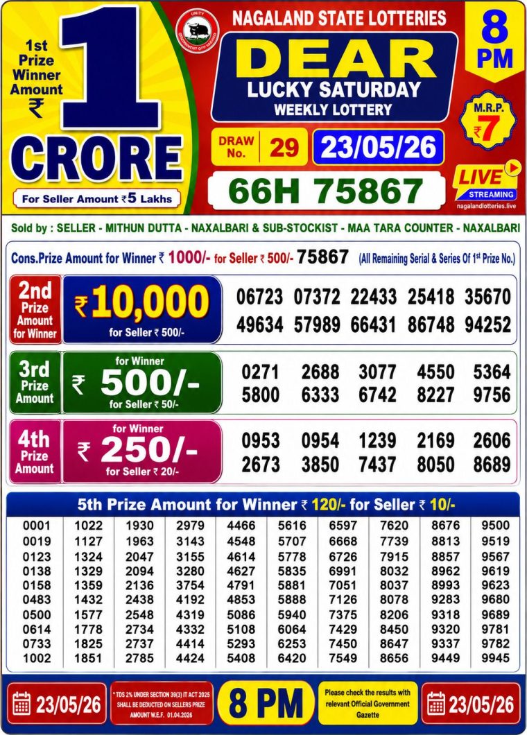 West Bengal Dear Lottery Result 8PM 23-05-2026