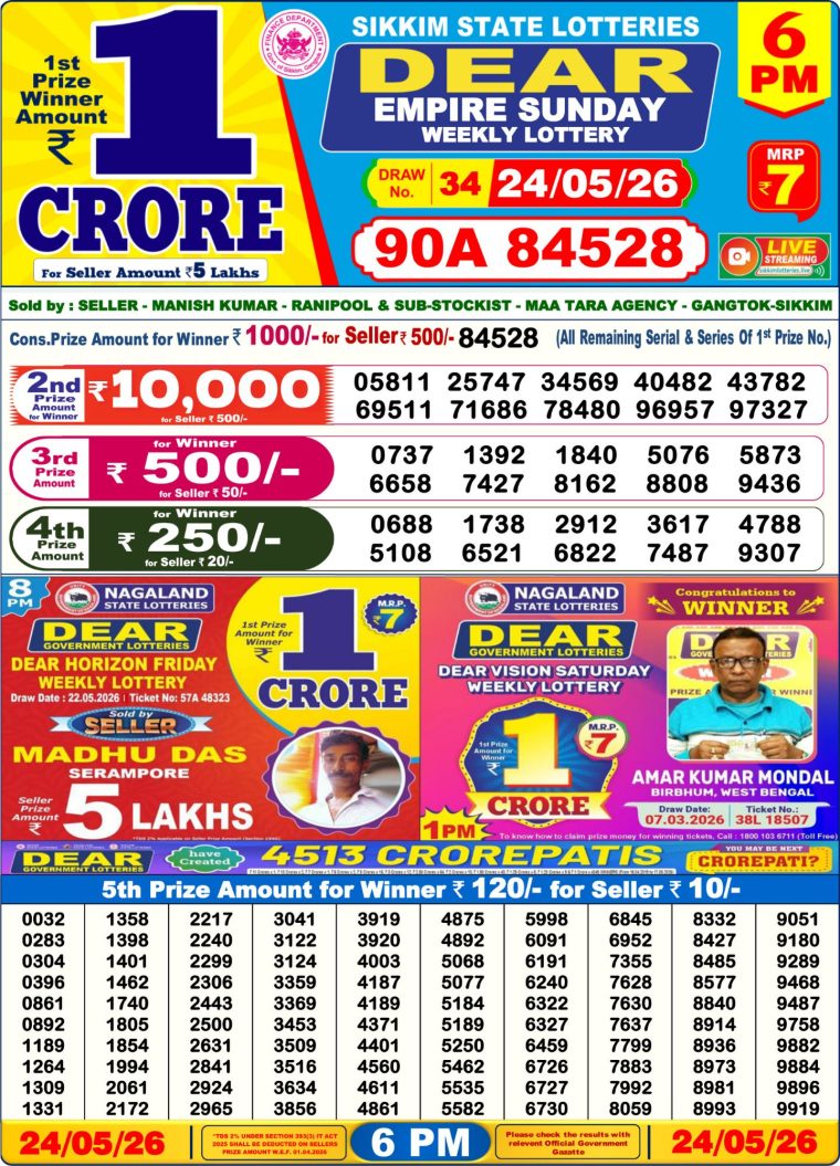 Lottery Result West Bengal 6PM 24-05-2026
