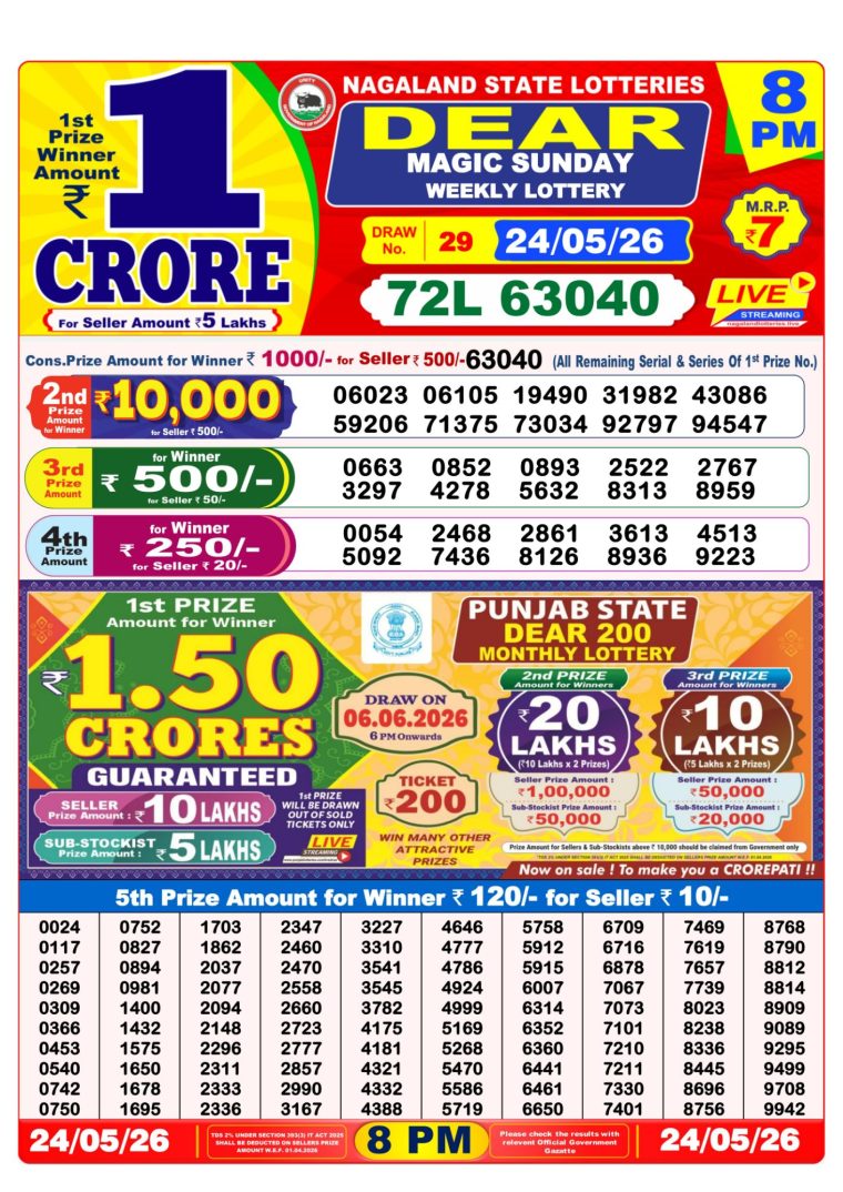 West Bengal Dear Lottery Result 8PM 24-05-2026