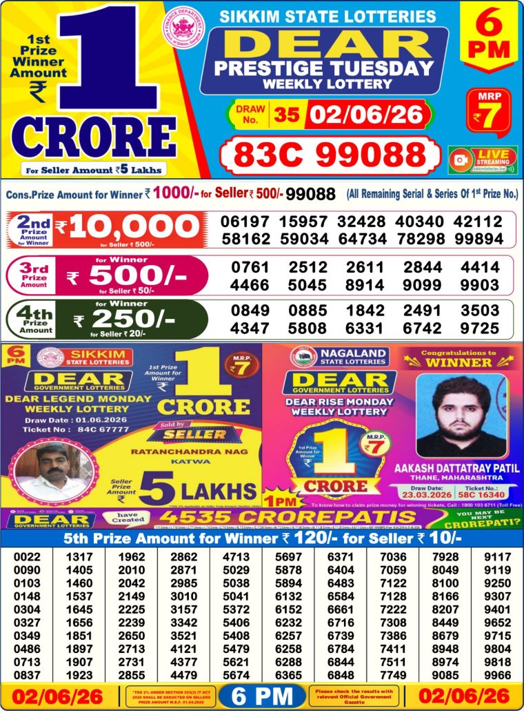 Lottery Result West Bengal 6PM 02-06-2026