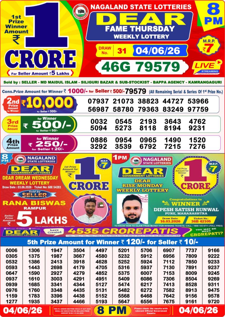 West Bengal Dear Lottery Result 8PM 04-06-2026