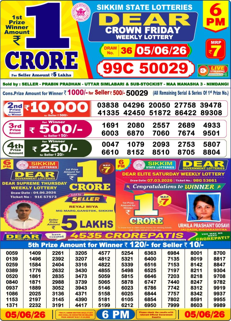 Lottery Result West Bengal 6PM 05-06-2026