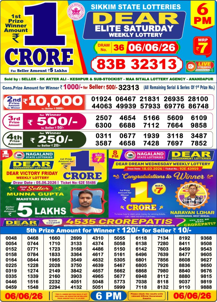 Lottery Result West Bengal 6PM 06-06-2026