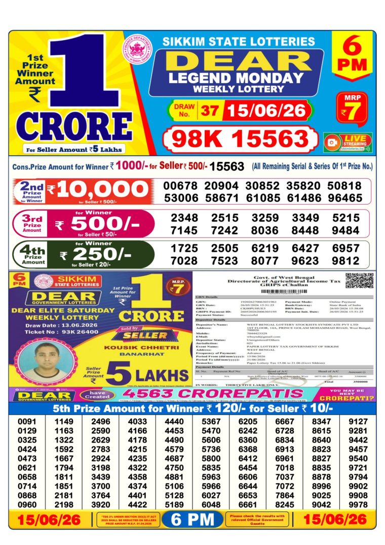 Lottery Result West Bengal 6PM 15-06-2026