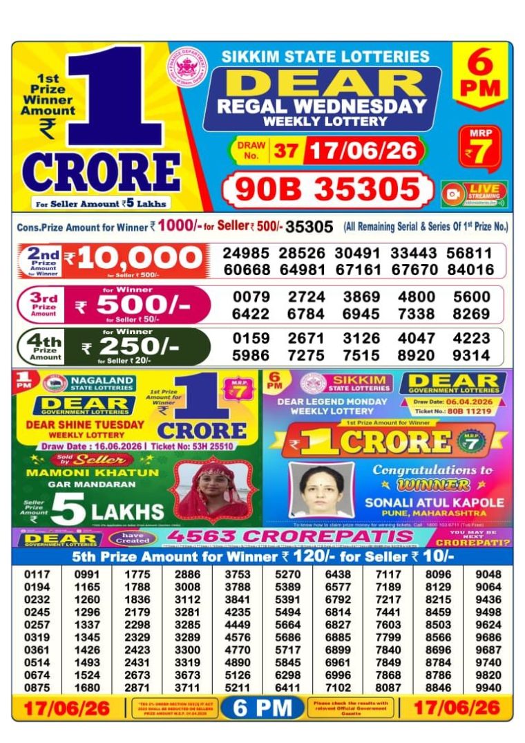 Lottery Result West Bengal 6PM 17-06-2026
