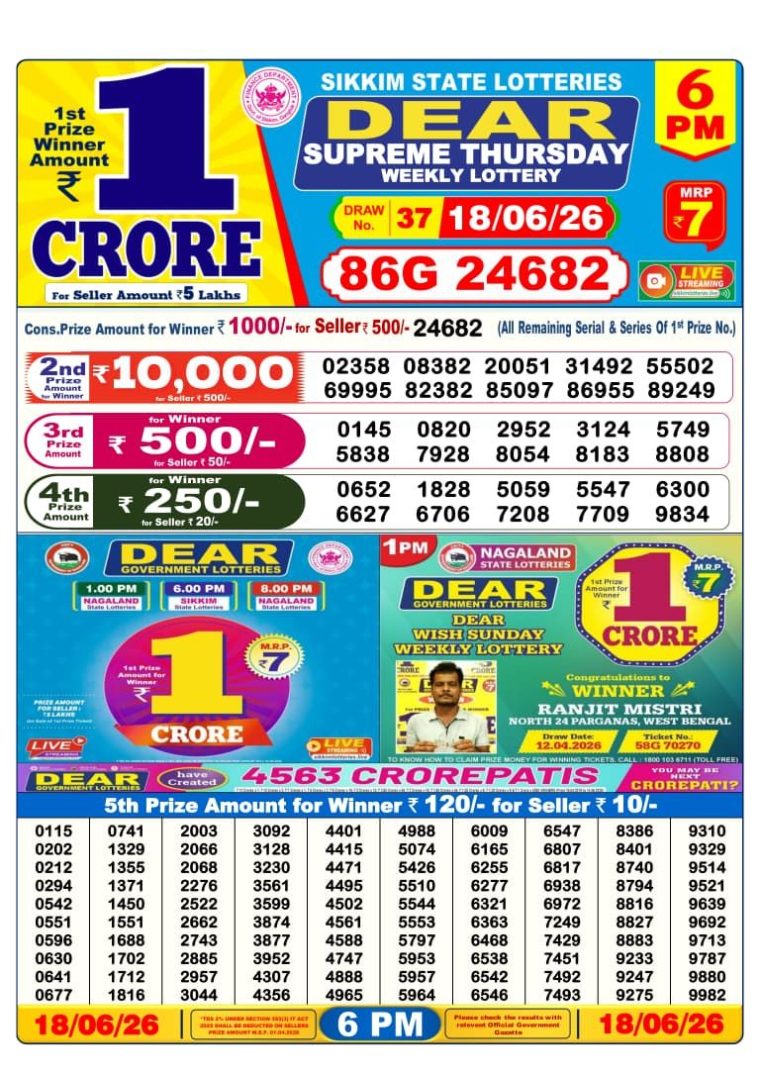 Lottery Result West Bengal 6PM 18-06-2026