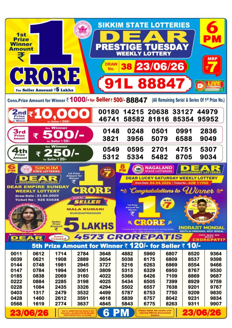 Lottery Result West Bengal 6PM 23-06-2026
