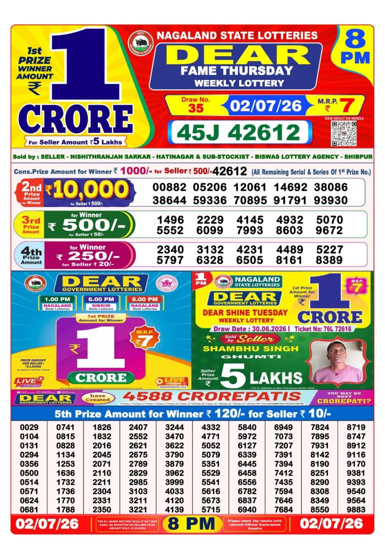 West Bengal Dear Lottery Result 8PM 02-07-2026