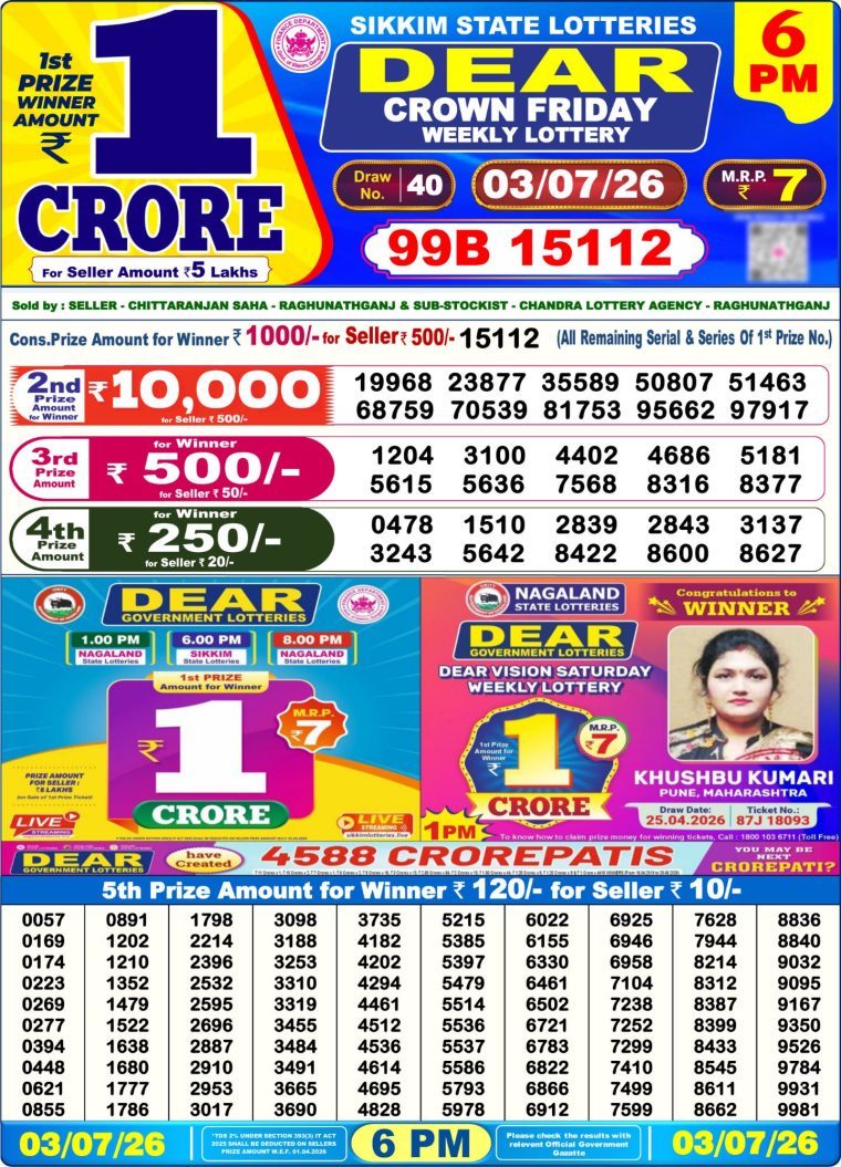 Lottery Result West Bengal 6PM 03-07-2026