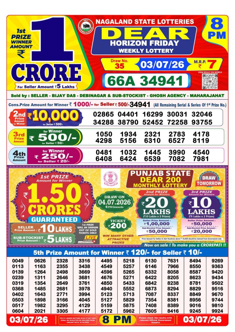 West Bengal Dear Lottery Result 8PM 03-07-2026