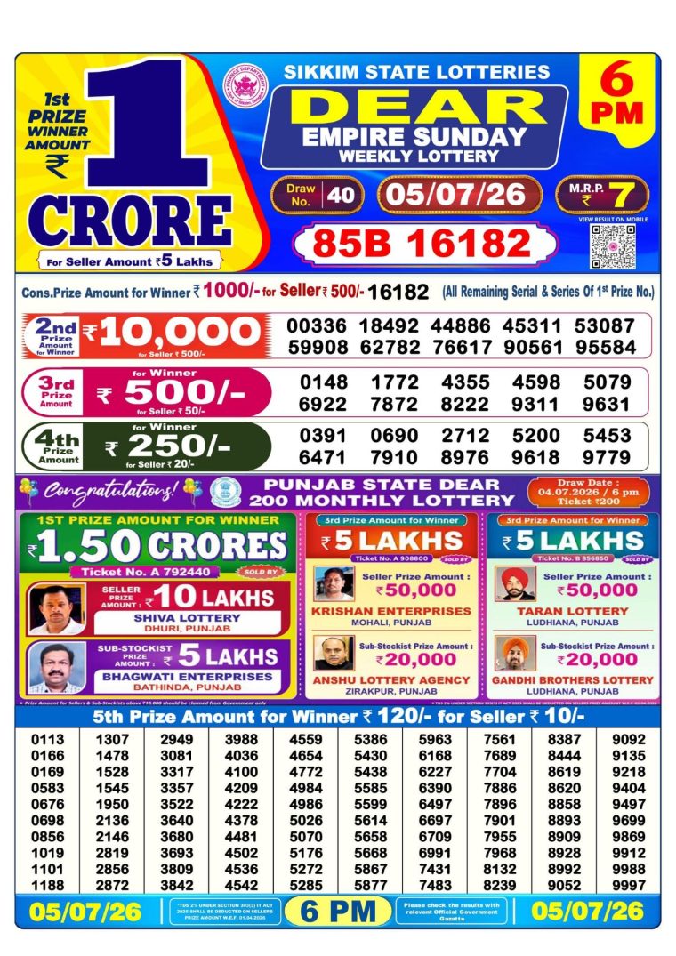 Lottery Result West Bengal 6PM 05-07-2026