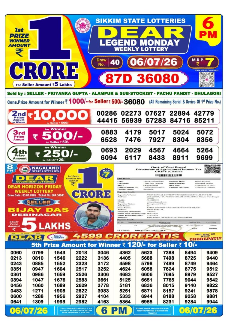Lottery Result West Bengal 6PM 06-07-2026