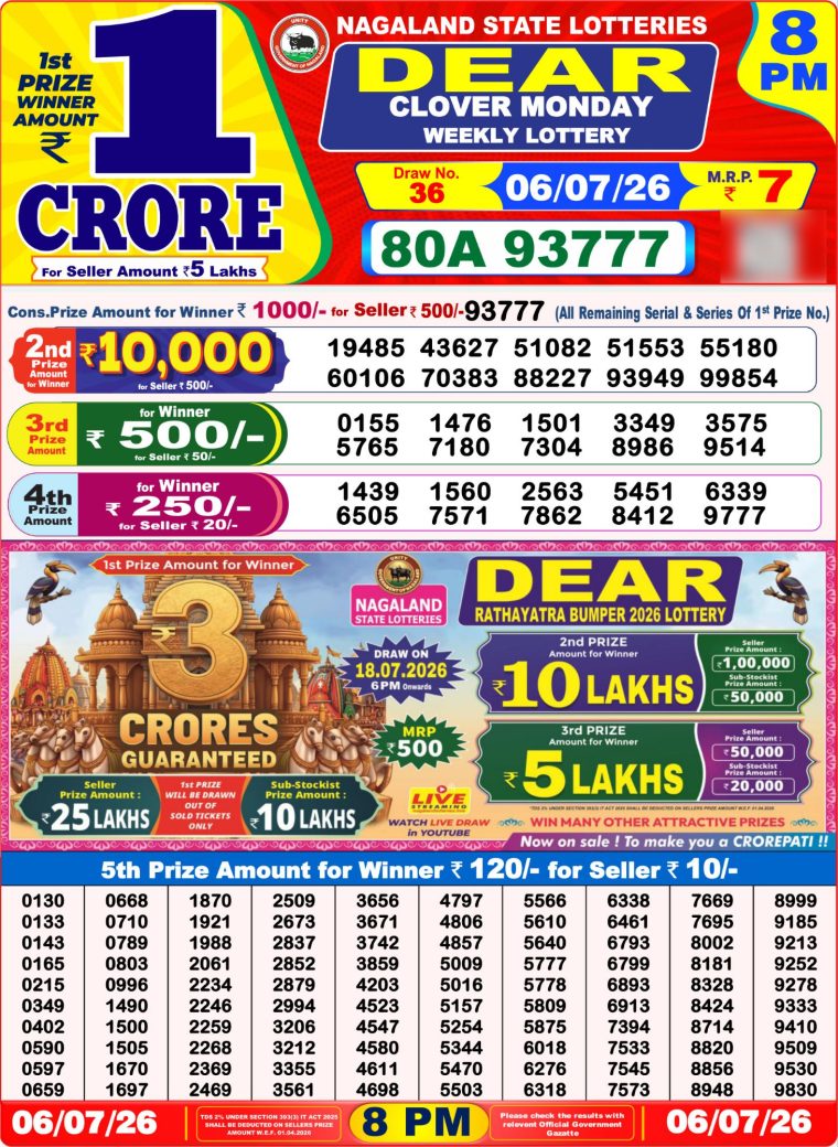 West Bengal Dear Lottery Result 8PM 06-07-2026