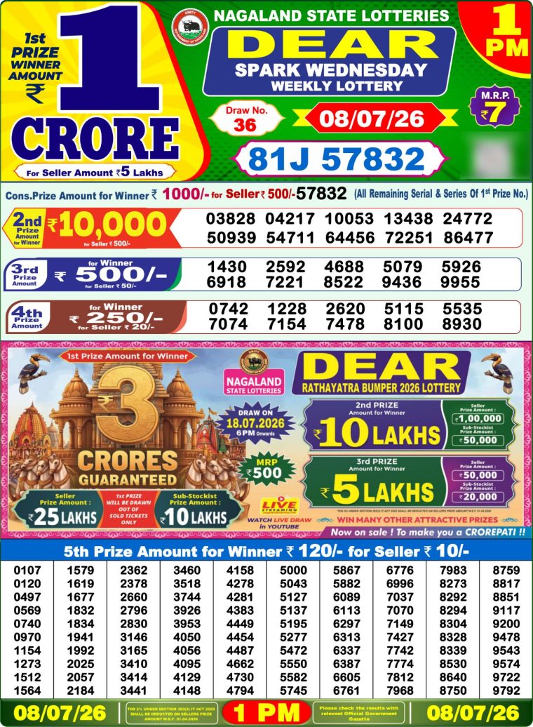 Lottery Sambad West Bengal 1PM Result 08-07-2026