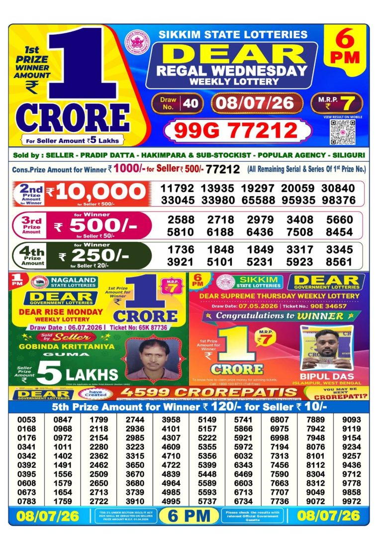 Lottery Result West Bengal 6PM 08-07-2026