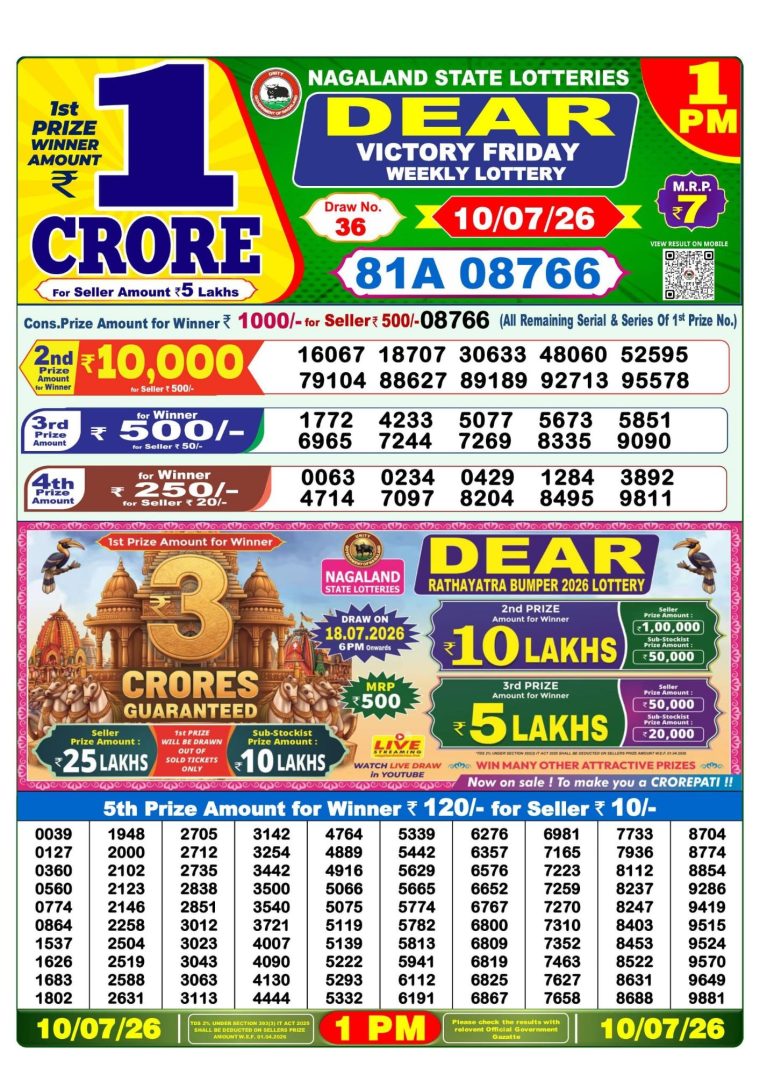Lottery Sambad West Bengal 1PM Result 10-07-2026