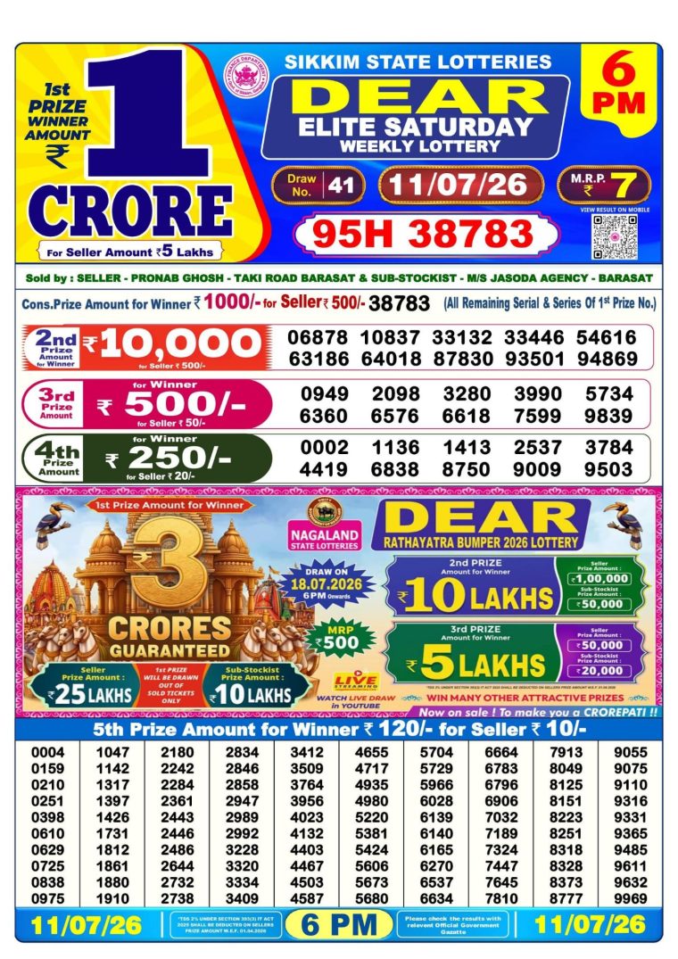 Lottery Result West Bengal 6PM 11-07-2026