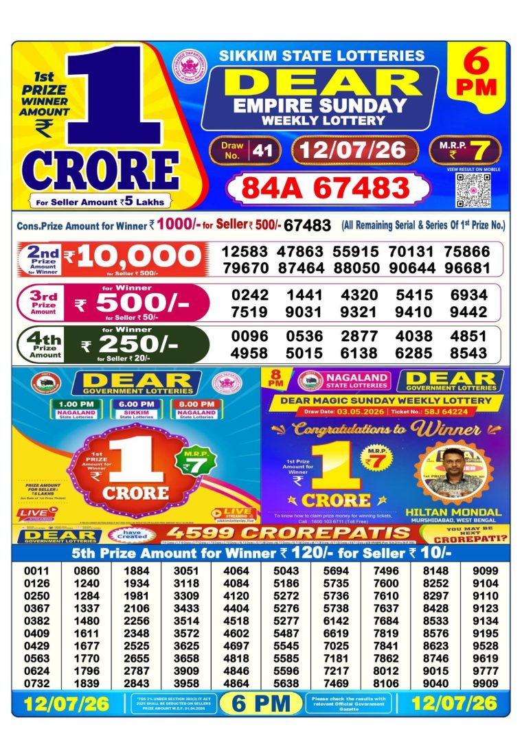 Lottery Result West Bengal 6PM 12-07-2026