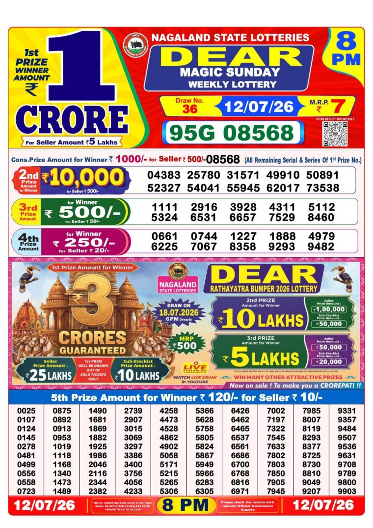 West Bengal Dear Lottery Result 8PM 12-07-2026