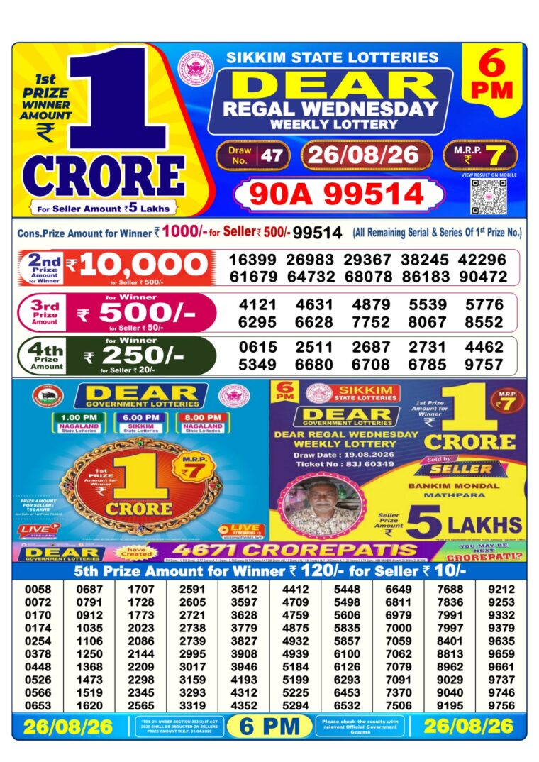 Lottery Result West Bengal 6PM 26-08-2026