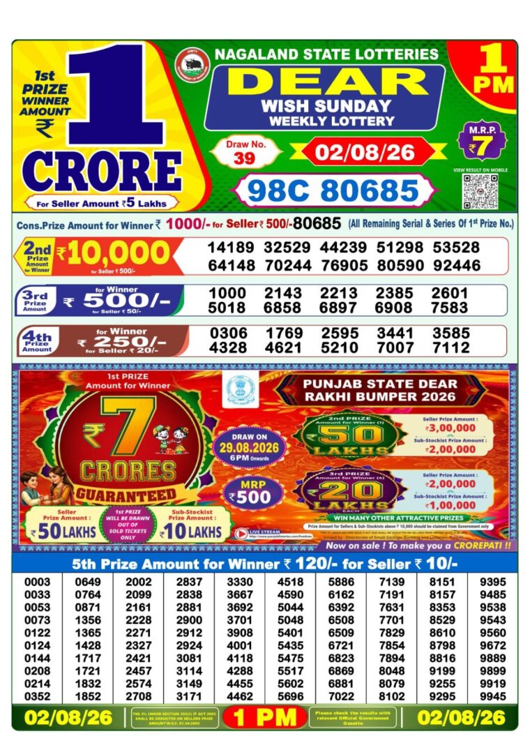Lottery Sambad West Bengal 1PM Result 02-08-2026