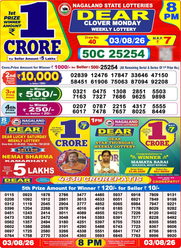 West Bengal Dear Lottery Result 8PM 03-08-2026