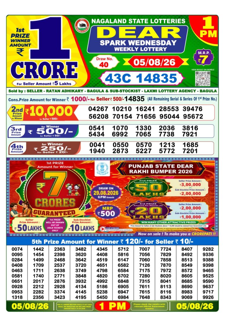Lottery Sambad West Bengal 1PM Result 05-08-2026