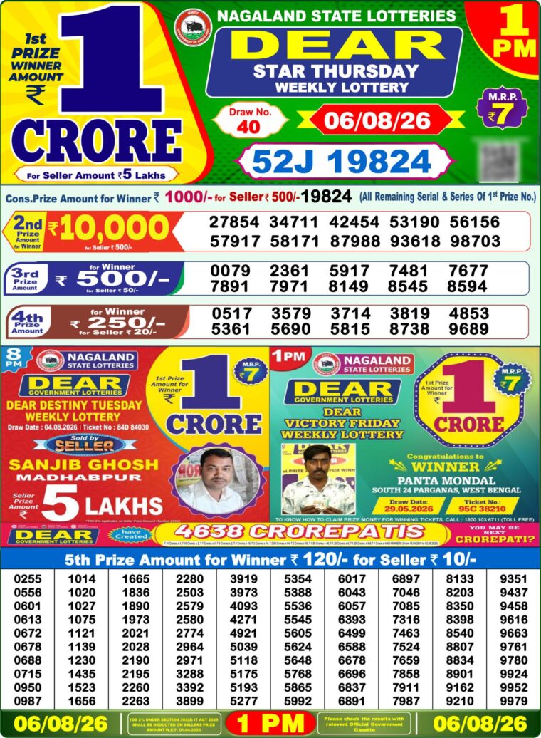 Lottery Sambad West Bengal 1PM Result 06-08-2026
