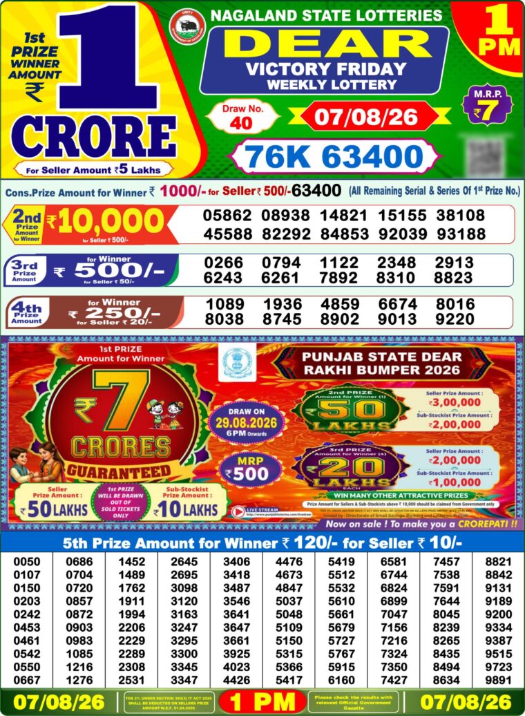 Lottery Sambad West Bengal 1PM Result 07-08-2026