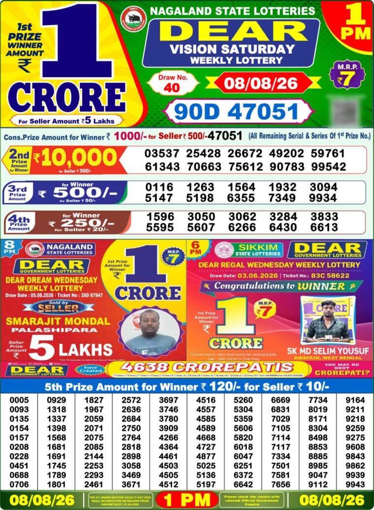 Lottery Sambad West Bengal 1PM Result 08-08-2026