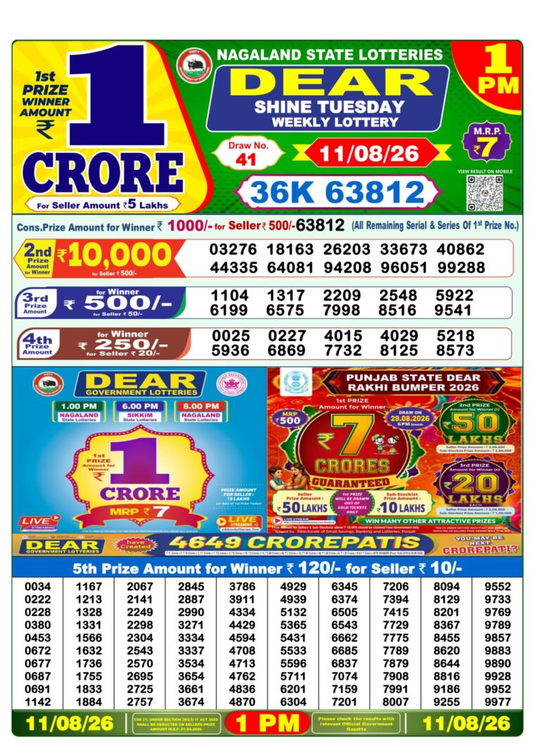 Lottery Sambad West Bengal 1PM Result 11-08-2026